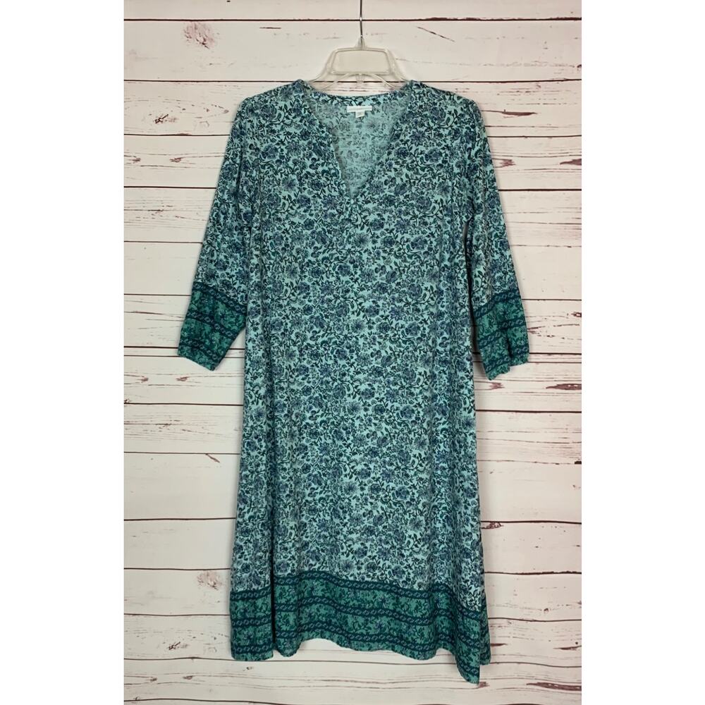 J.Jill Women's XSP Extra Small Petite Blue Floral Cotton Cute Spring Dress